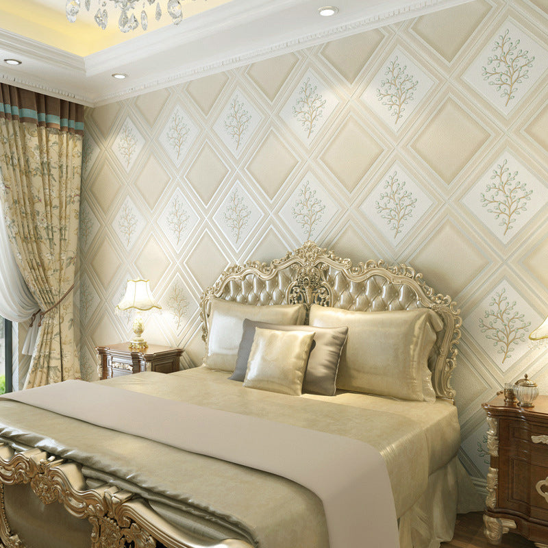 Botanical Rhombus Patterned Wallpaper Roll Modern Flock Wall Decor for Living Room