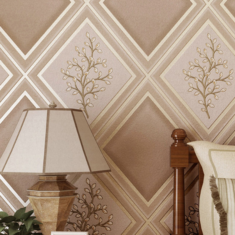 Botanical Rhombus Patterned Wallpaper Roll Modern Flock Wall Decor for Living Room