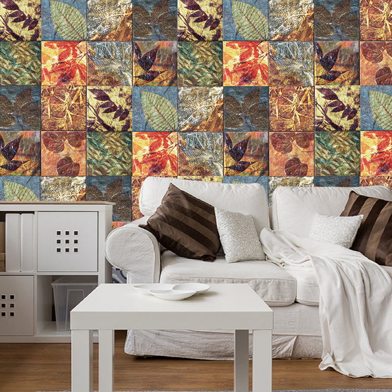 Botanical Leaf Stick Wallpaper Panel Countryside Smooth Wall Covering in Blue-Orange-Yellow