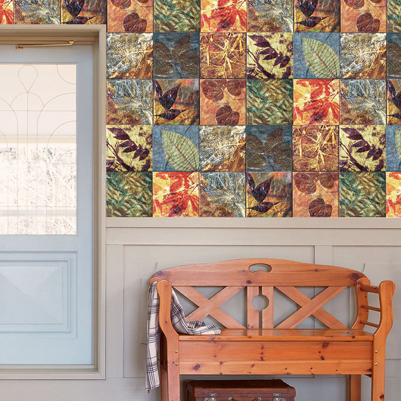 Botanical Leaf Stick Wallpaper Panel Countryside Smooth Wall Covering in Blue-Orange-Yellow