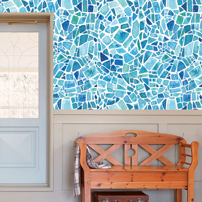 Boho Pebble Tile Mosaics Wallpaper Panel Blue Peel and Stick Wall Covering for Bathroom