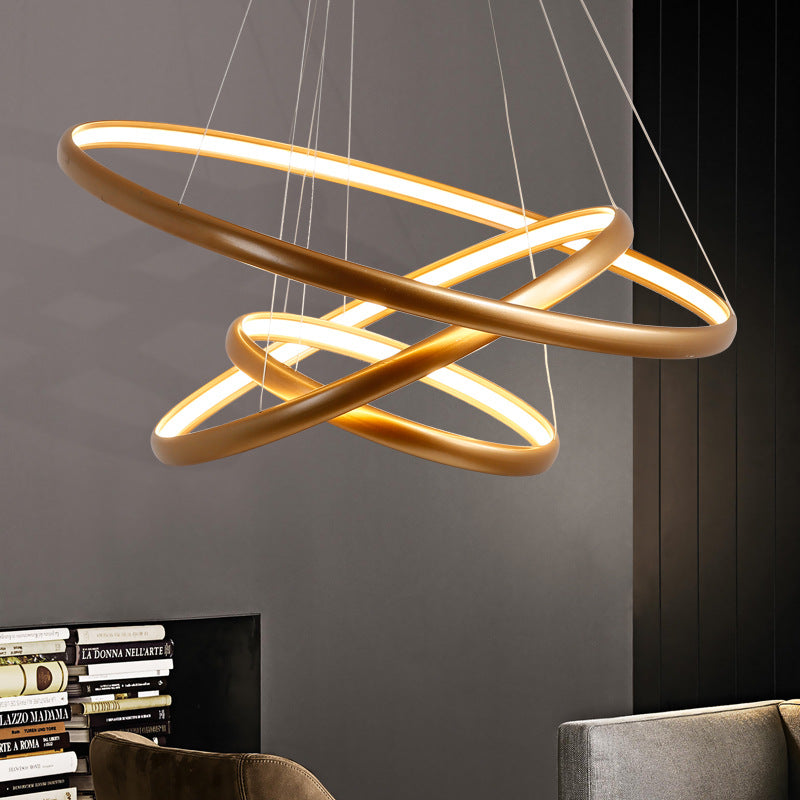 Black/Brown/Gold Orbit LED Ceiling Light Modernism 1/2/3-Light Acrylic Chandelier in Warm/White/Natural Light