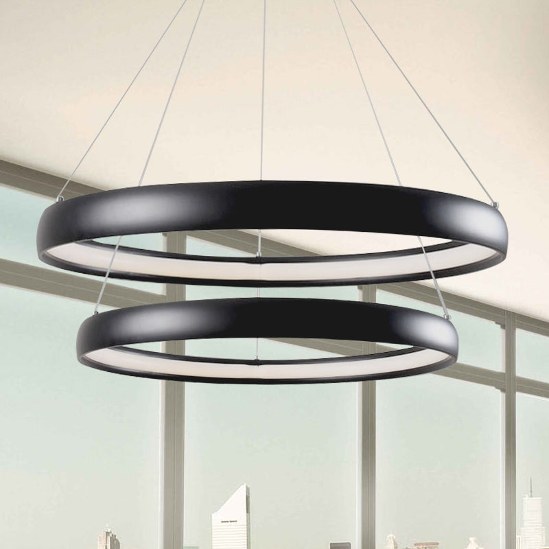 Black/Brown/Gold Orbit LED Ceiling Light Modernism 1/2/3-Light Acrylic Chandelier in Warm/White/Natural Light