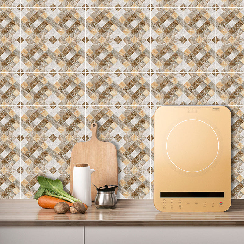 Bohemia Marble Wallpaper Panel Set Grey-Yellow Geometric Wall Art for Bathroom, Self Adhesive