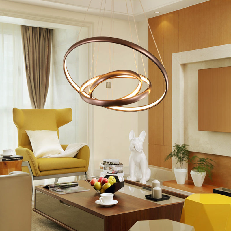 Black/Brown/Gold Orbit LED Ceiling Light Modernism 1/2/3-Light Acrylic Chandelier in Warm/White/Natural Light