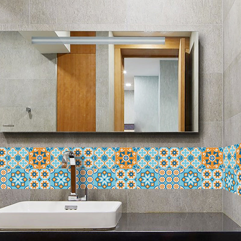 Orange-Blue Mandala Wallpaper Panel Peel and Stick Bohemian Style Restroom Wall Decor