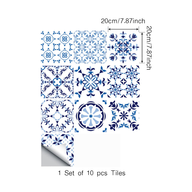 Bohemia Tile Wallpaper Panel Set Blue Peel and Paste Wall Covering for Living Room