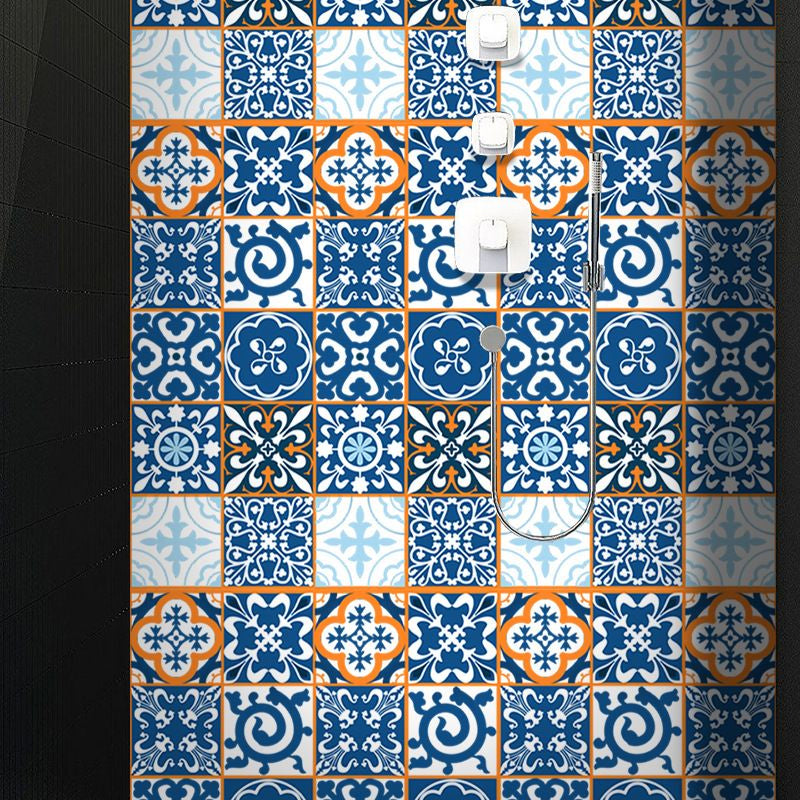 Moroccan Tiles Wallpaper Panel Set in Orange-Blue Self-Adhesive Wall Decor for Kitchen