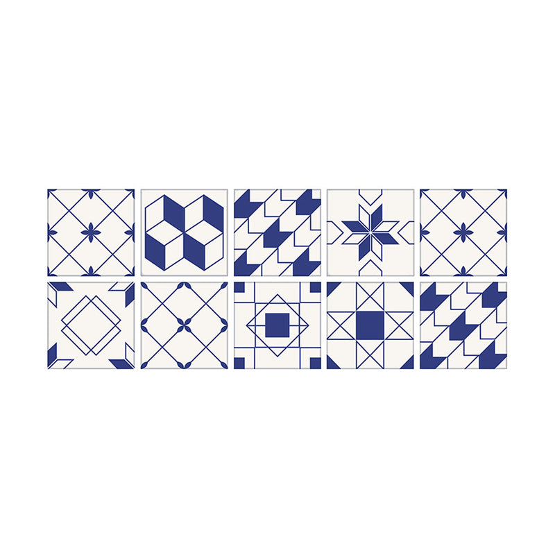 Modern Geometric Tiles Wallpaper Panels Blue-White Peel and Stick Wall Art for Living Room