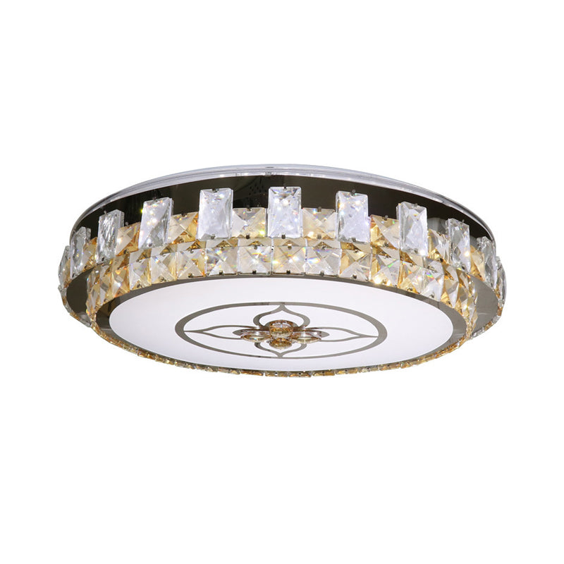 LED Flush Light Fixture Contemporary Circular Clear Crystal Blocks Close to Ceiling Lamp