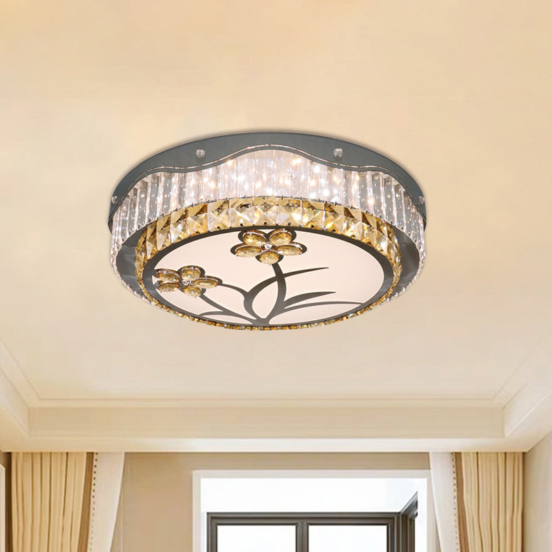Drum Slaapkamer Plafondlamp Moderne Rechthoekige Kristallen LED Chroom Inbouwverlichting met Bloemenpatroon