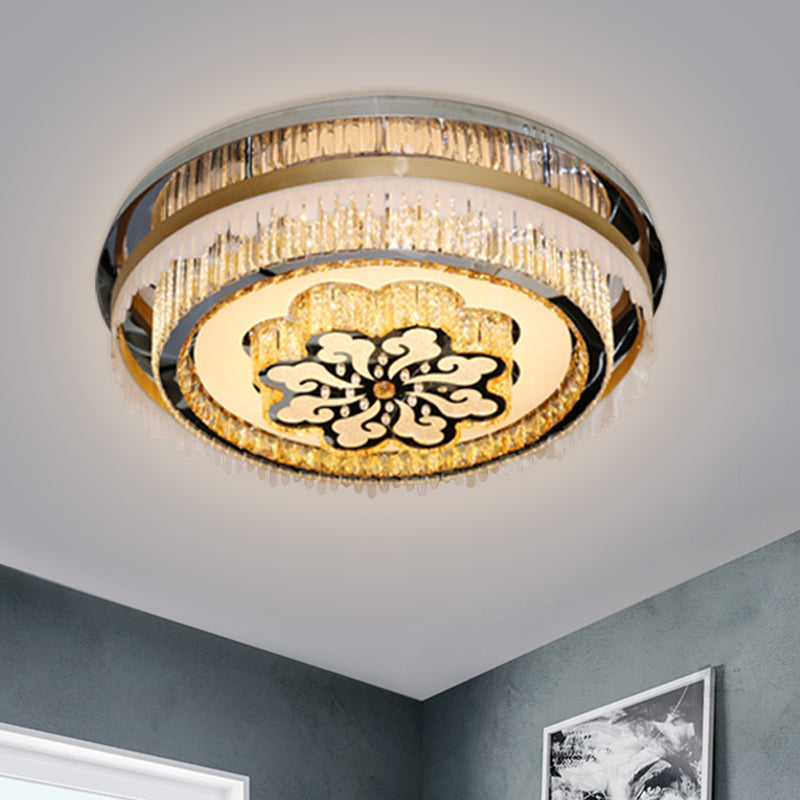 Clear Crystal Nickel Flush Light Circular LED Modern Close to Ceiling Lamp with Cloud Pattern