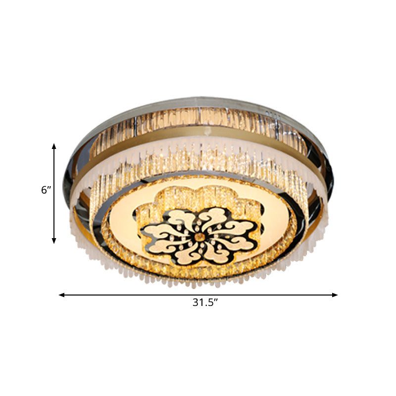 Clear Crystal Nickel Flush Light Circular LED Modern Close to Ceiling Lamp with Cloud Pattern