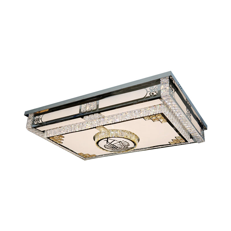 Modern Rectangle Flush Mount Lamp Clear Crystal Blocks LED Ceiling Fixture in Stainless-Steel