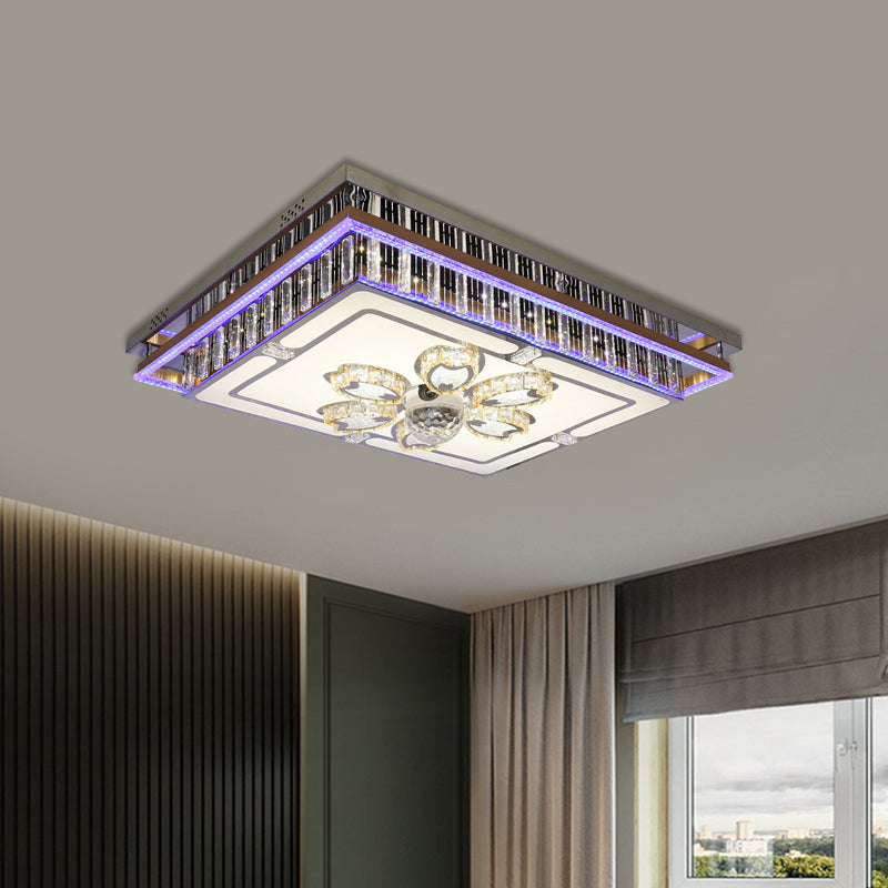 Rechthoek Parlor Flush Mount Modern Helder Kristal Blokken Roestvrij-Staal LED-lamp fixture plafond met bloem patroon