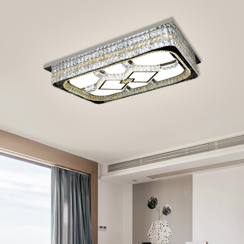 Rechthoekige Salon Plafond Lamp Modern Helder Kristal Blokken Roestvrij-Staal LED Flush Light Fixture