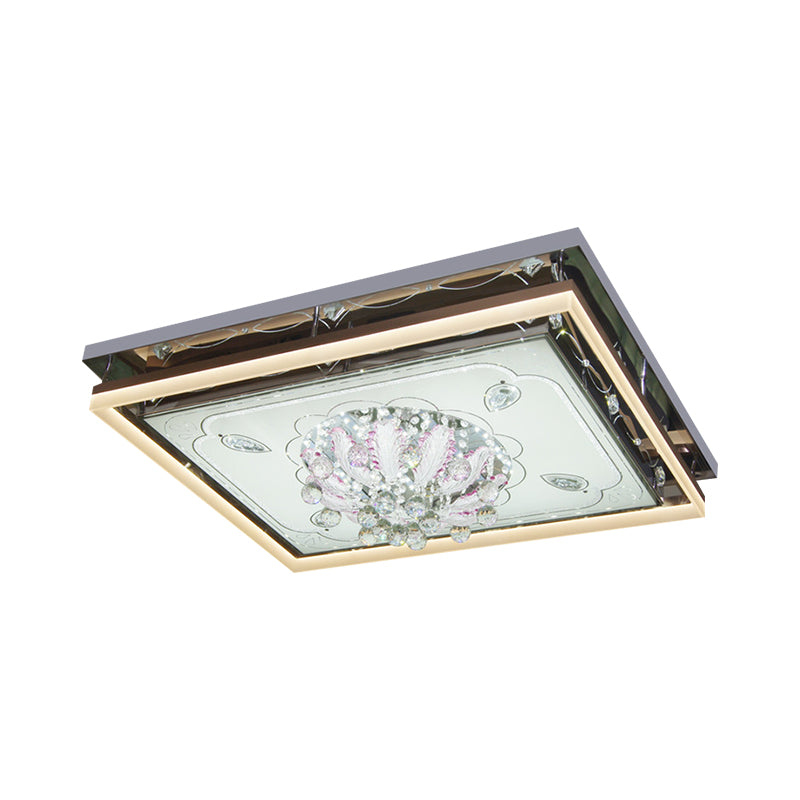 Stainless-Steel Rectangular Ceiling Lamp Modern Clear Crystal Draping Living Room LED Flush Mount