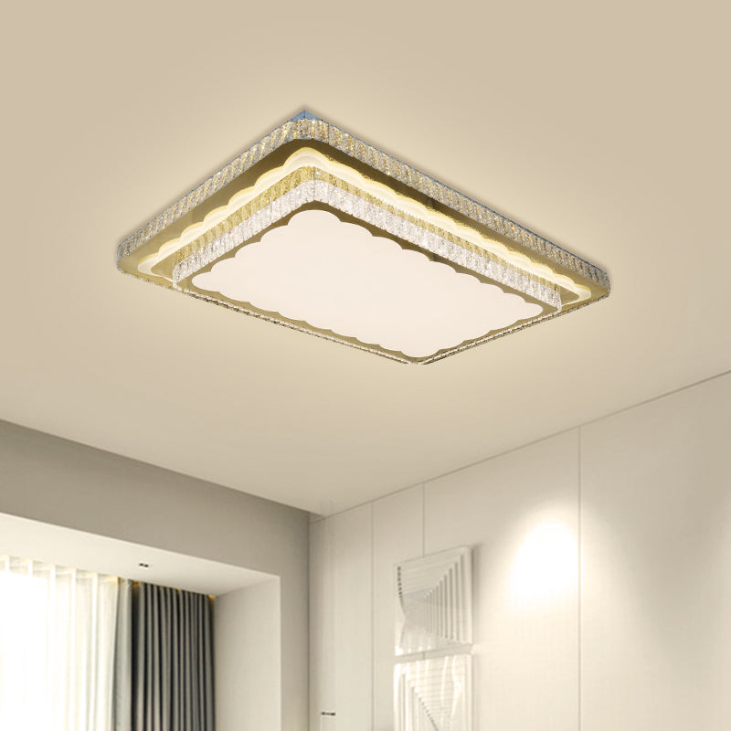 Hedendaagse Rechthoek Flush Mount Verlichting Helder Gesneden Crystal blokken LED plafond vast in Nickel
