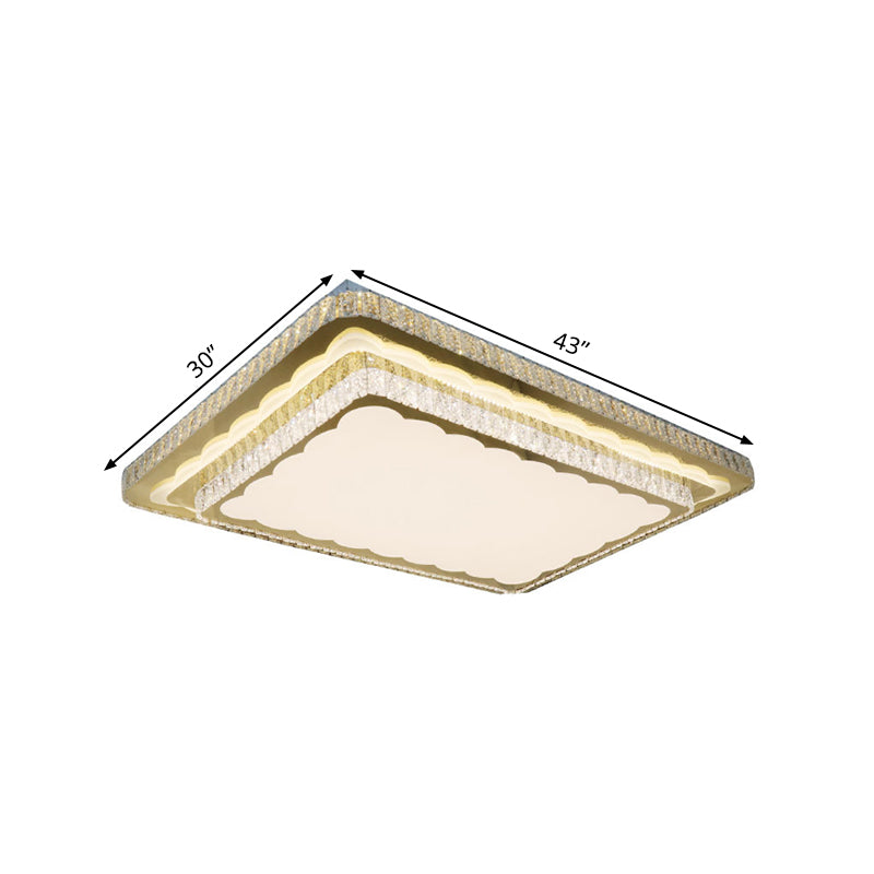 Contemporary Rectangle Flush Mount Lighting Clear Cut Crystal Blocks LED Ceiling Fixture in Nickel
