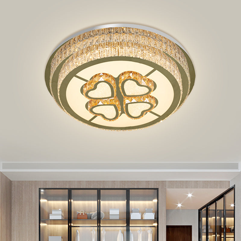 Ronde Grote Kamer Licht Armatuur Moderne Helder Kristal Blokken LED Nikkel Flush Mount Lamp met hart ontwerp