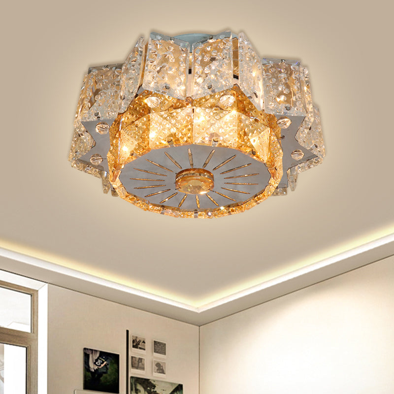LED Light Fixture Modern Twelve-Pointed Star Clear Crystal Blocks Flush Mount in Nickel