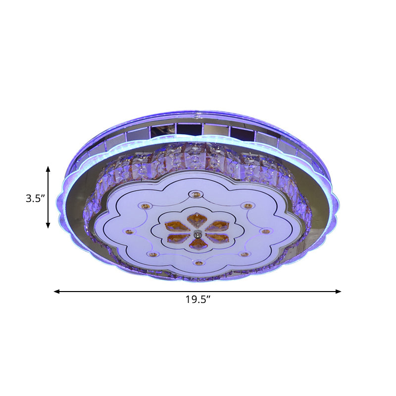 Flower Clear Beveled Crystal Blocks Flushmount Contemporary LED Bedchamber Ceiling Lamp in Stainless-Steel