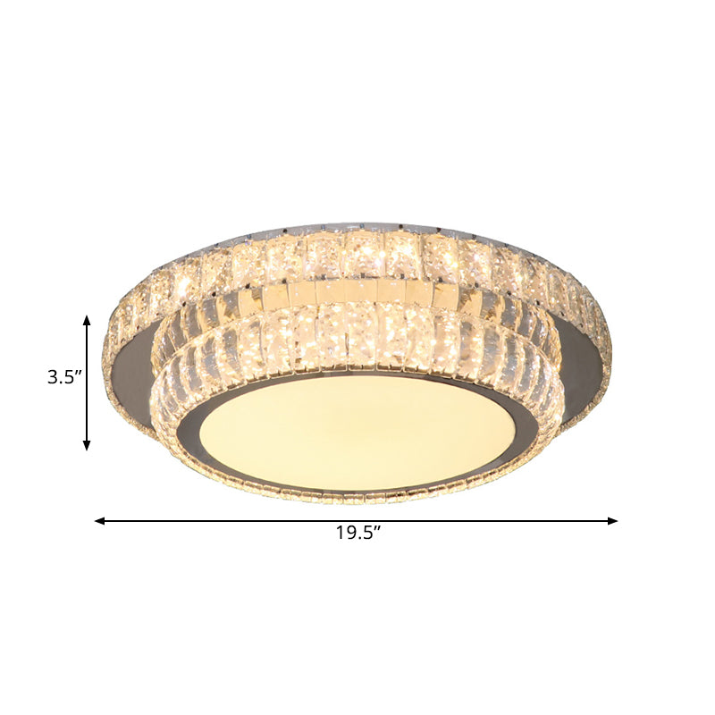 LED Lighting Fixture Contemporary 2-Tier Circular Clear Rectangular-Cut Crystals Flush Mount in Nickel