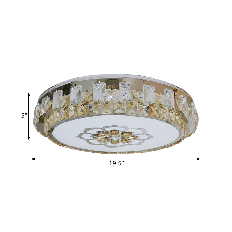 Drumheldere gesneden kristalblokken spoeling Moderne slaapkamer LED plafondlamp in roestvrijstalen met bloesempatroon