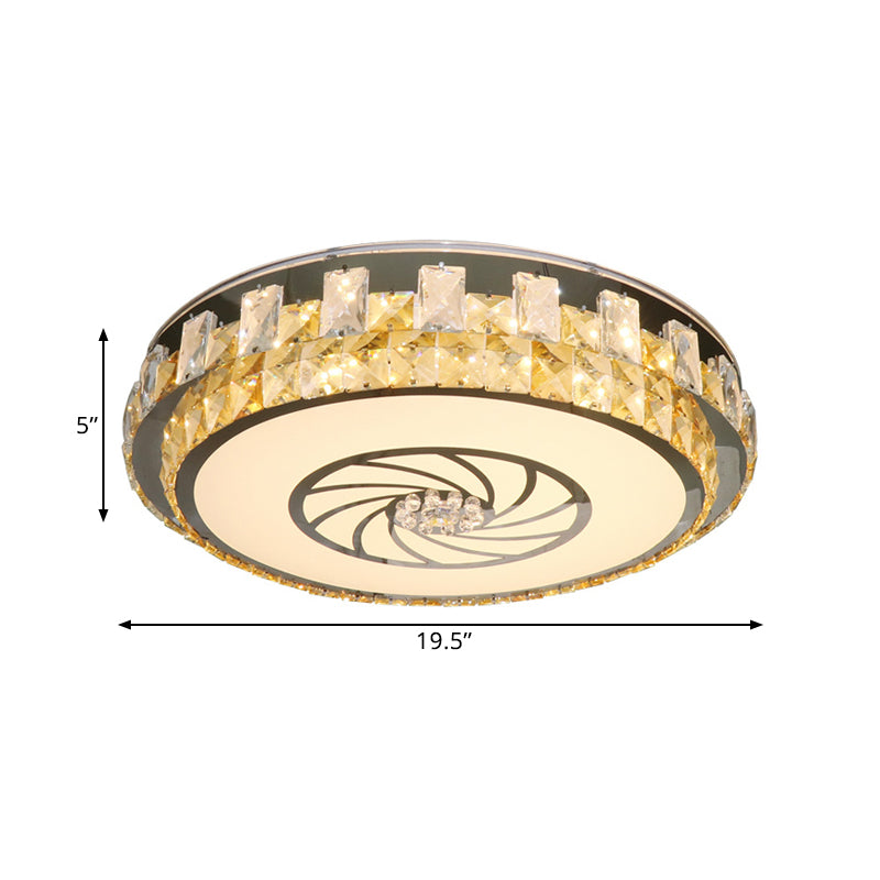 Nickel LED Ceiling Mount Contemporary Clear Beveled Crystal Blocks Round Flush Light Fixture
with Windmill Pattern