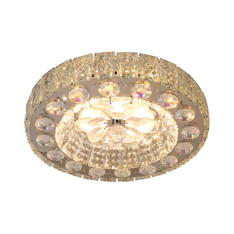 Clear Faceted Crystal Blocks LED Ceiling Lamp Modern Nickel Round Corridor Flushmount Lighting