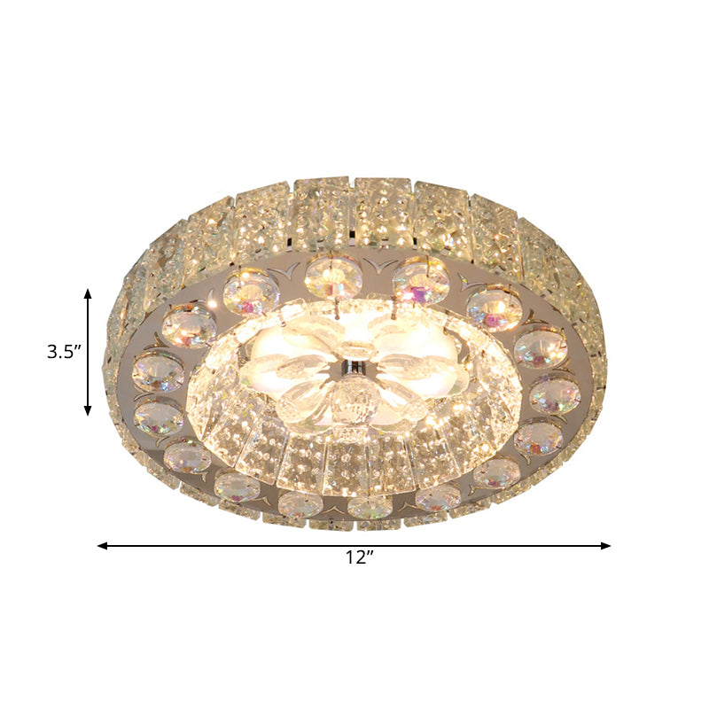 Clear Faceted Crystal Blocks LED Ceiling Lamp Modern Nickel Round Corridor Flushmount Lighting