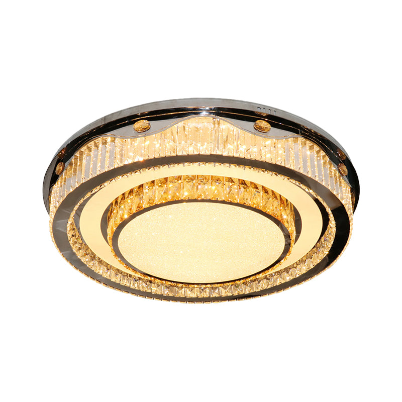 Clear Crystal Blocks Nickel Ceiling Light Circular LED Contemporary Flush Mount Fixture
