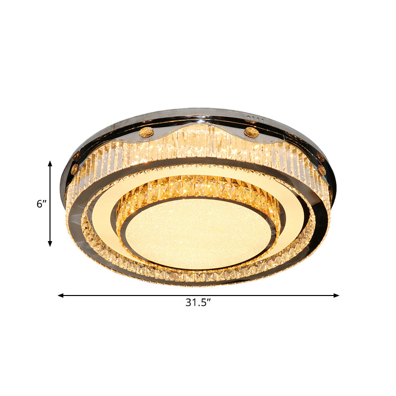 Clear Crystal Blocks Nickel Ceiling Light Circular LED Contemporary Flush Mount Fixture