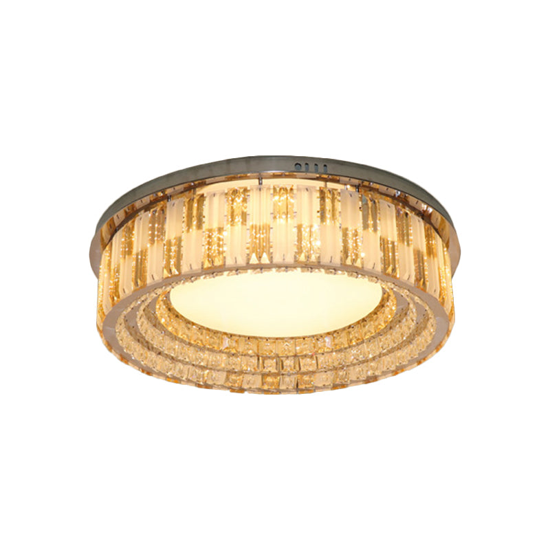 Modern Round Flush Light Fixture Crystal Blocks LED Ceiling Mount in Stainless-Steel, 23.5"/31.5" Width