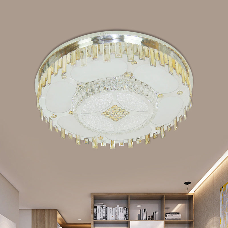 Stainless-Steel Circular Ceiling Lamp Contemporary Clear Crystal Blocks Parlor LED Flush Mount