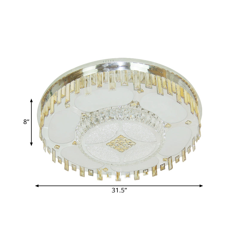 Stainless-Steel Circular Ceiling Lamp Contemporary Clear Crystal Blocks Parlor LED Flush Mount