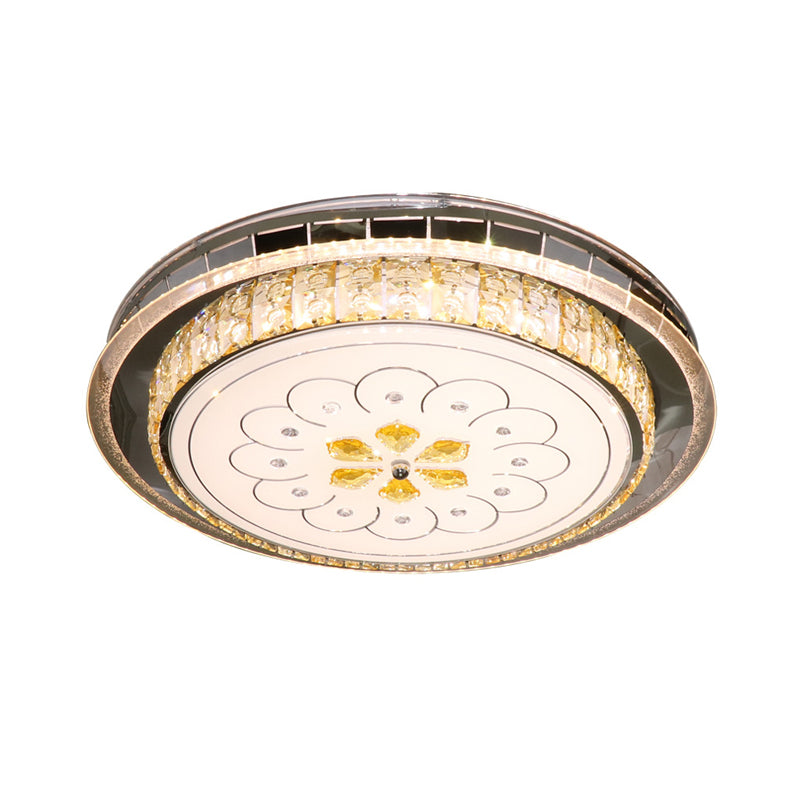 Clear Crystal Blocks Circular Flushmount Modern Bedchamber LED Ceiling Lamp in Stainless-Steel