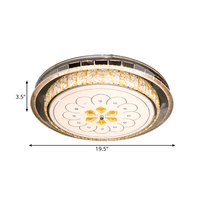 Clear Crystal Blocks Circular Flushmount Modern Bedchamber LED Ceiling Lamp in Stainless-Steel