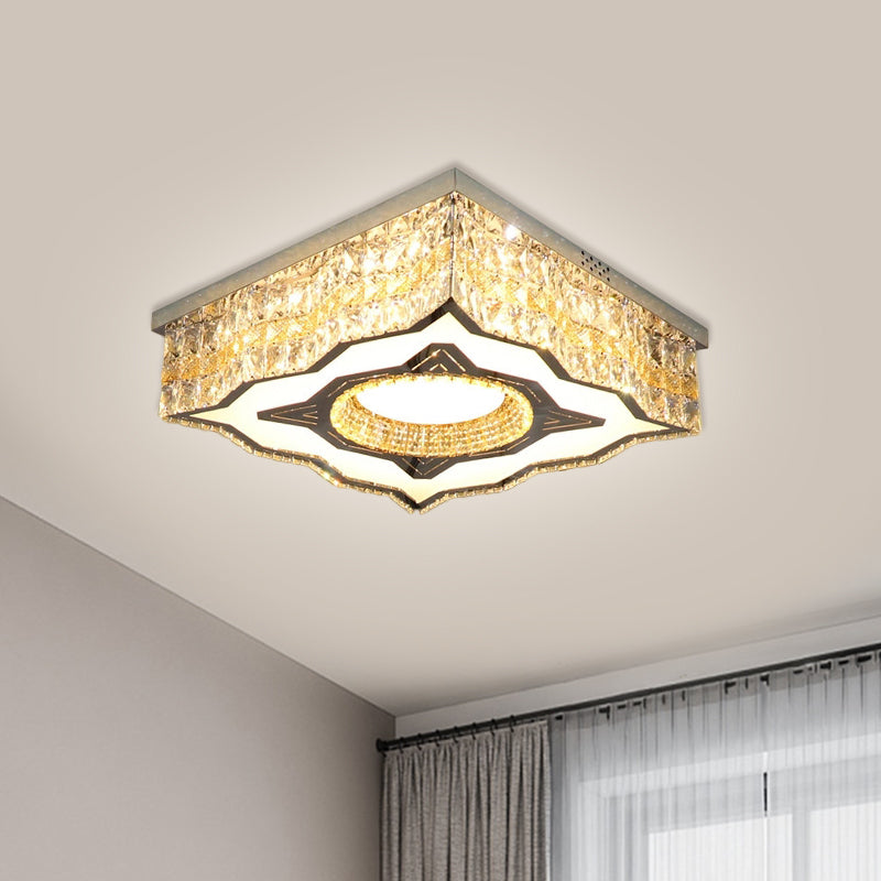 Curvy-kant vierkante salon spoel Mount Lamp eigentijdse heldere kristalblokken roestvrijstalen LED-plafondverlichting