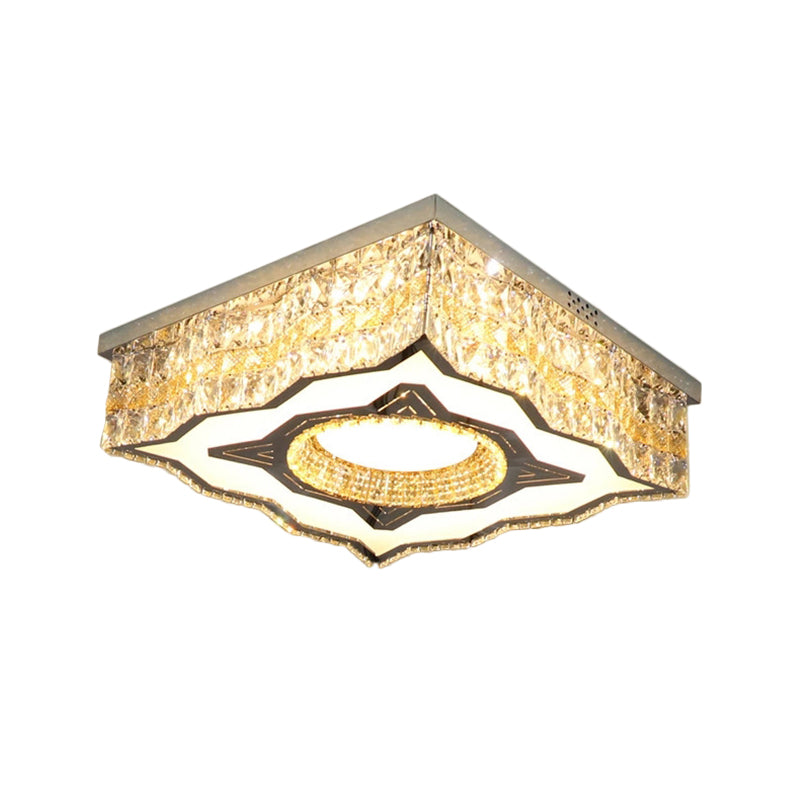 Curvy-kant vierkante salon spoel Mount Lamp eigentijdse heldere kristalblokken roestvrijstalen LED-plafondverlichting