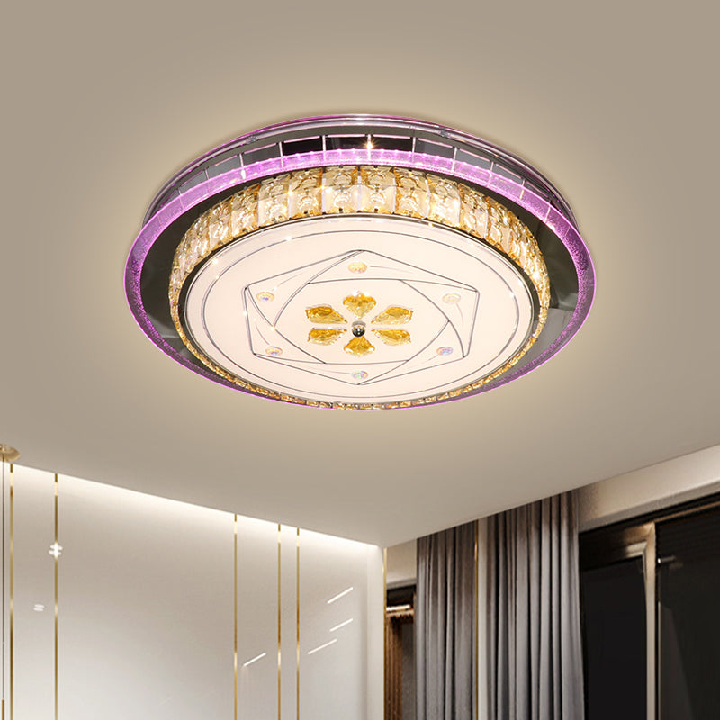 LED Clear Cut Crystal Blocks Light Fixture Modern Stainless-Steel Round Bedroom Flush Mount Lamp