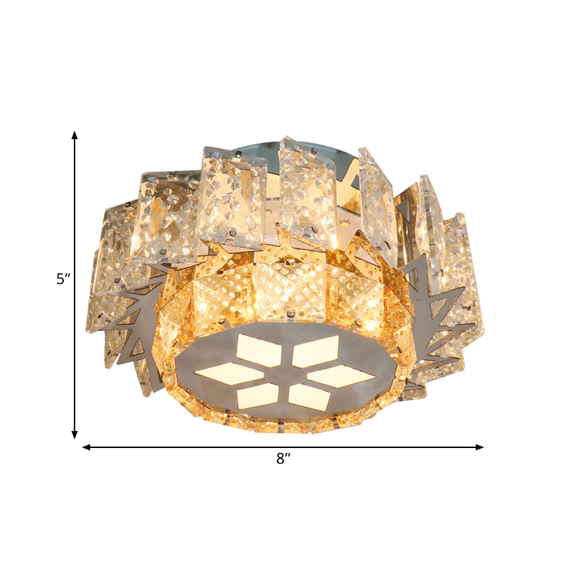 Windmill Porch Ceiling Lamp Contemporary Clear Crystal Blocks LED Nickel Flush Mount Lighting