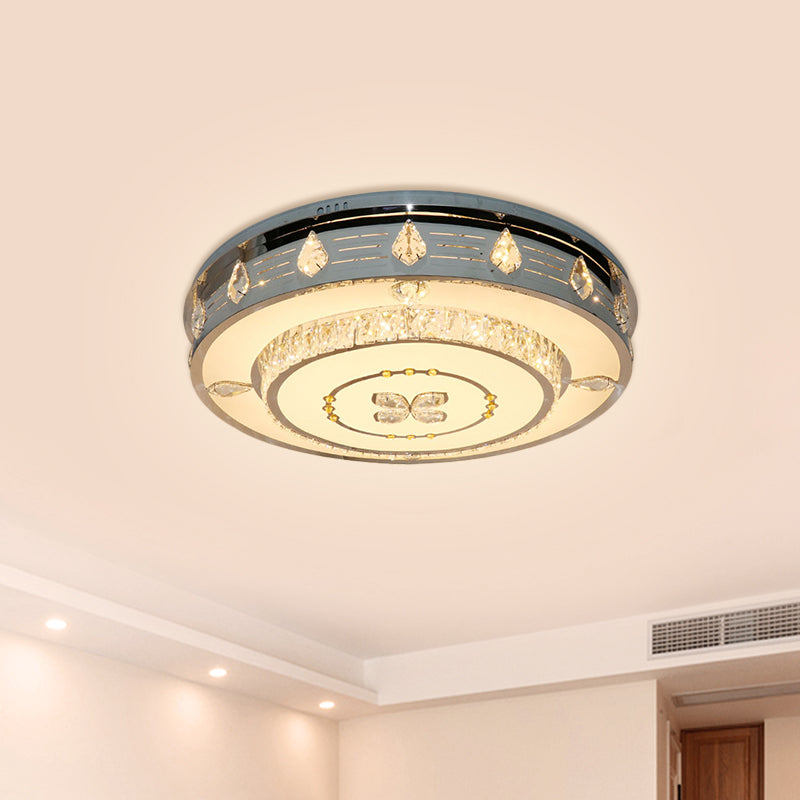 23,5 "/31.5" Breedte LED Ronde Flushmount Hedendaagse Roestvrij-staal Clear Crystal Blocks Light Fixture