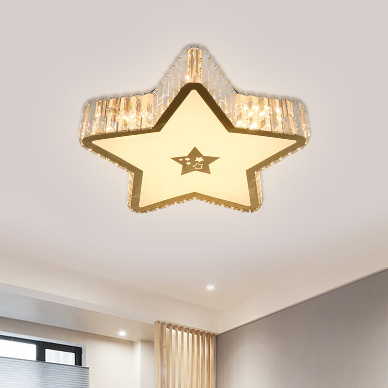 Star Sleeping Room Ceiling Lamp Modern Clear Crystal Prisms LED Gold Flush Mount Lighting