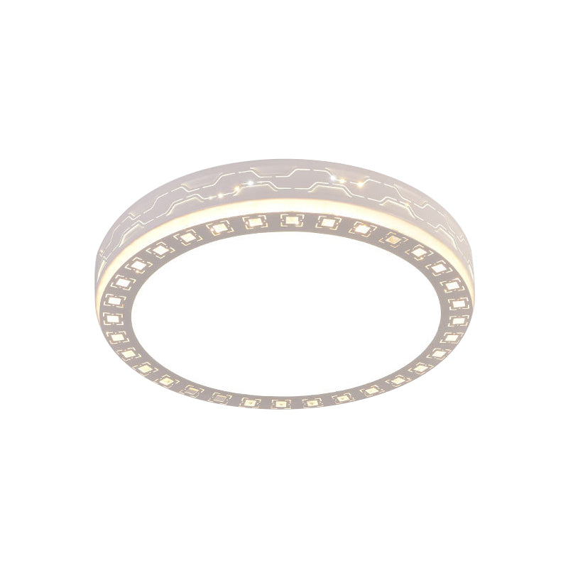 White Round Light Fixture Contemporary Clear Crystal Blocks LED Corridor Flush Mount Lighting