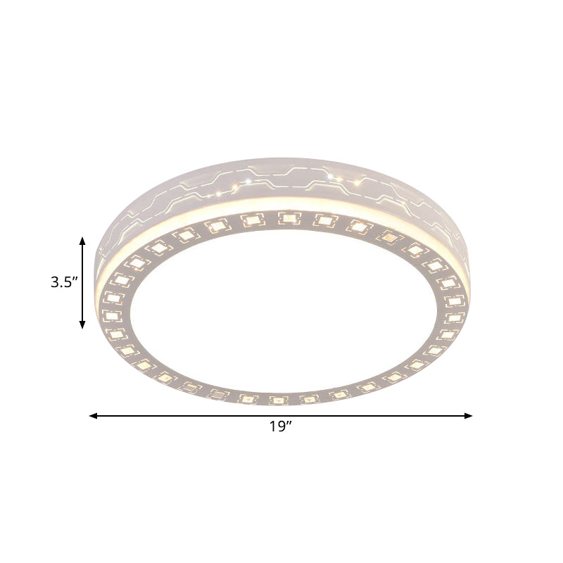 White Round Light Fixture Contemporary Clear Crystal Blocks LED Corridor Flush Mount Lighting