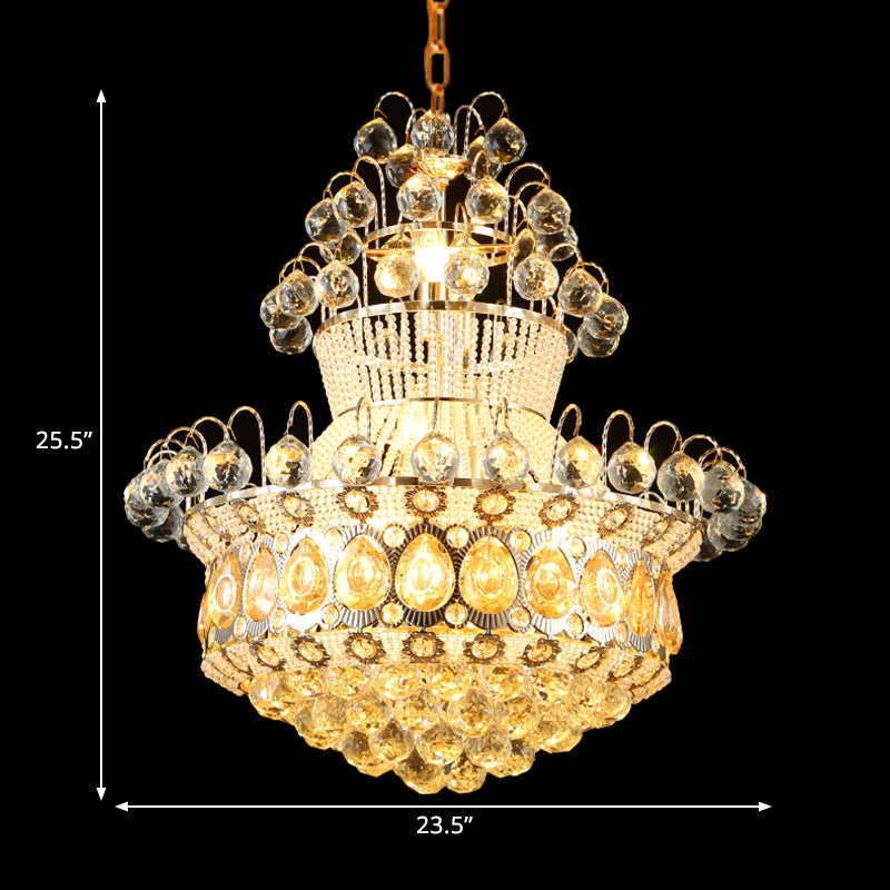 Creel Clear Crystal Stands and Balls Pendant Mid-Century 10 Bulbs Dinning Room Chandelier Lamp