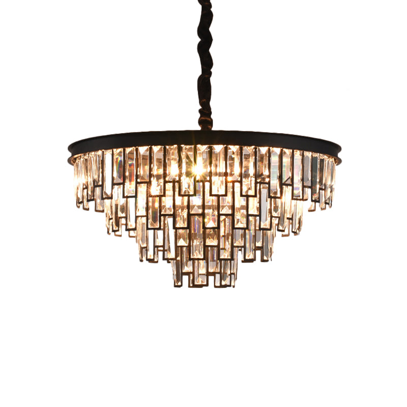 6 Heads Tapered Chandelier Modern Gold/Black Clear Rectangular-Cut Crystals Embedded Hanging Lighting