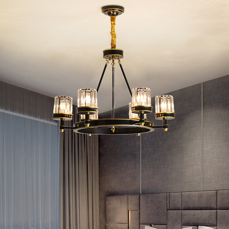 Zwarte ring hanger verlichting modern helder kristal 6/8 kopen grote kamer kroonluchter lamp met cilinderschaduw
