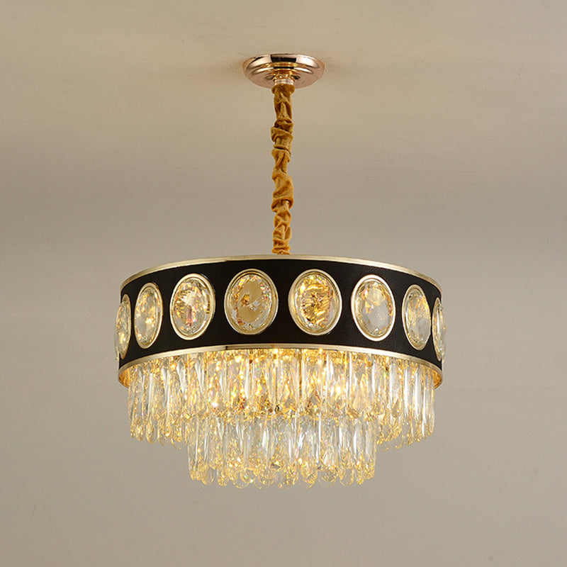 9/11 hoofden taps toelopende lichtkit moderne zwarte afwerking heldere kristallen druppels kroonluchter, 19,5 "/23.5" breedte